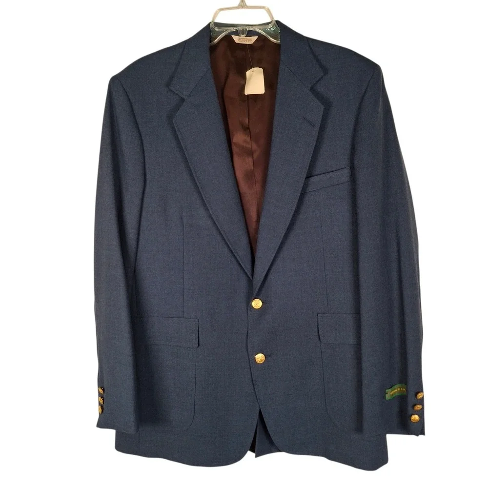 Dickinson & Lee 44 L Blue Blazer Sport Coat‎ Jacket Made IN USA Wool Blend NWT